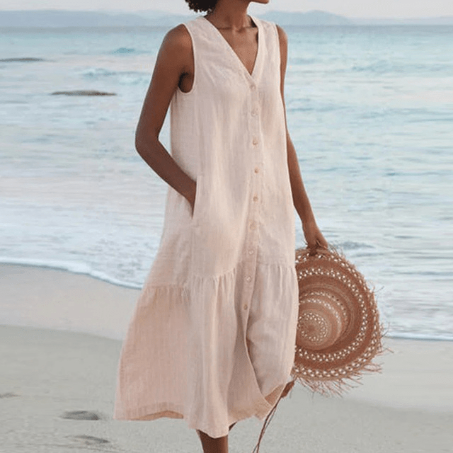 ✦ Calestra™ | Sand Whisper Linen Dress