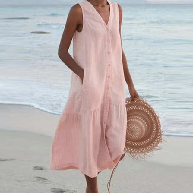 ✦ Calestra™ | Sand Whisper Linen Dress - Image 4
