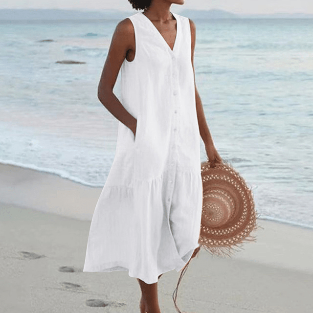 ✦ Calestra™ | Sand Whisper Linen Dress - Image 3