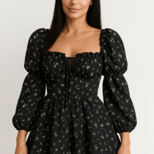 Puff Sleeve Floral Dress with Open Back