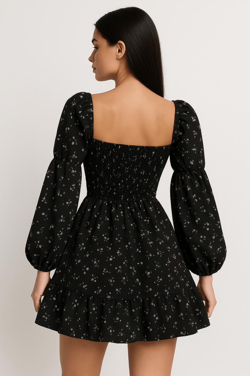 Puff Sleeve Floral Dress with Open Back - Image 3