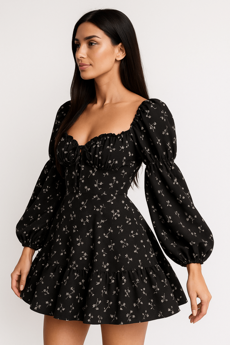 Puff Sleeve Floral Dress with Open Back - Image 2