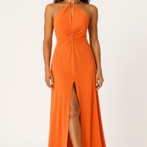 Halter Maxi Dress with Metal Chain Neck