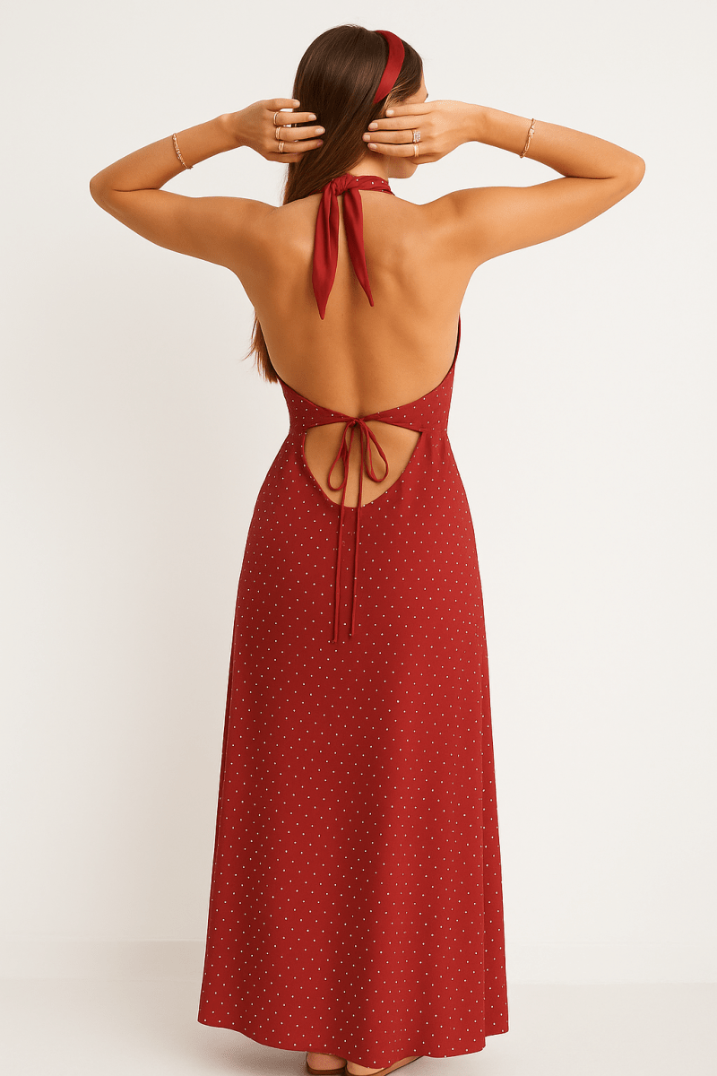 Polka Dot Halter Maxi Dress - Image 3