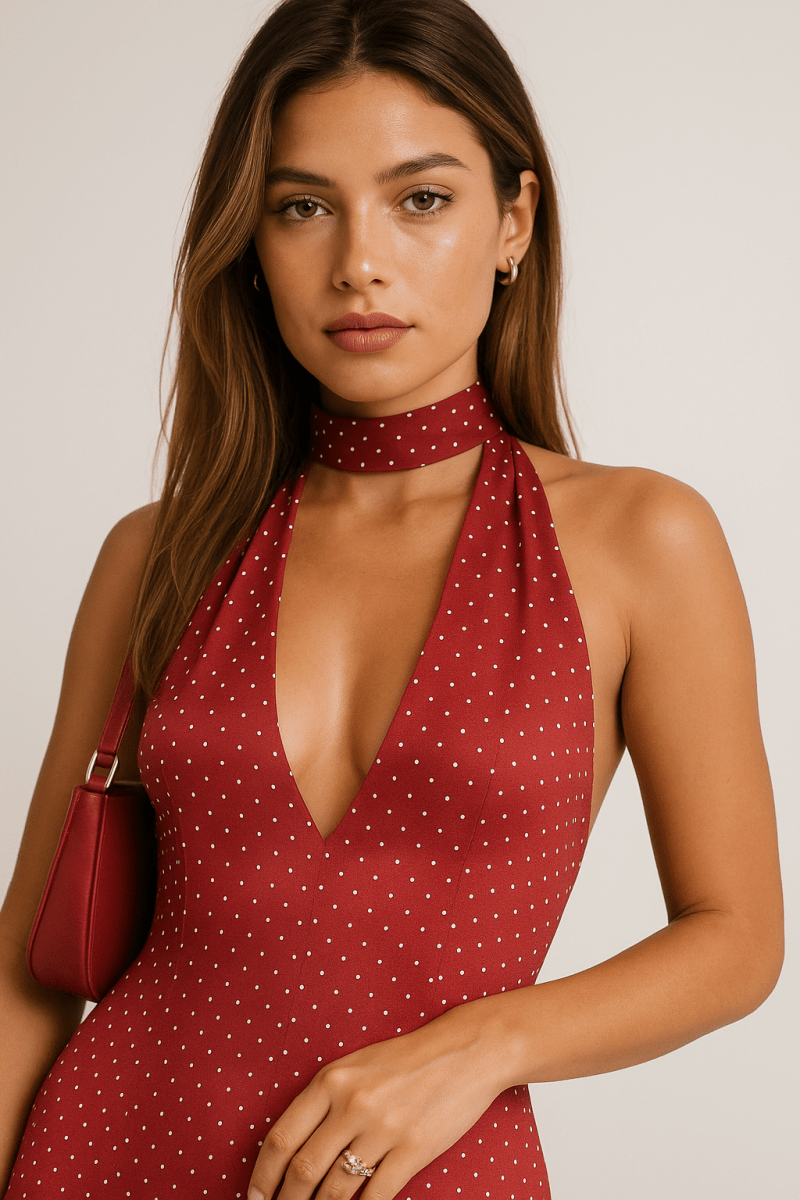 Polka Dot Halter Maxi Dress - Image 4