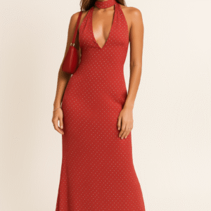 Polka Dot Halter Maxi Dress