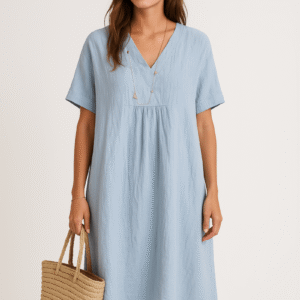 Cotton Blend V-Neck Maxi Dress