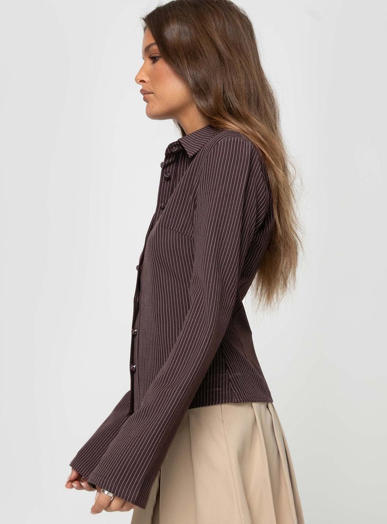 ✦ Elise Flared Pinstripe Blouse - Image 3