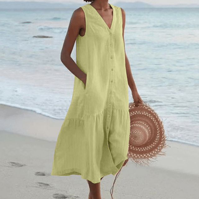 ✦ Calestra™ | Sand Whisper Linen Dress - Image 6
