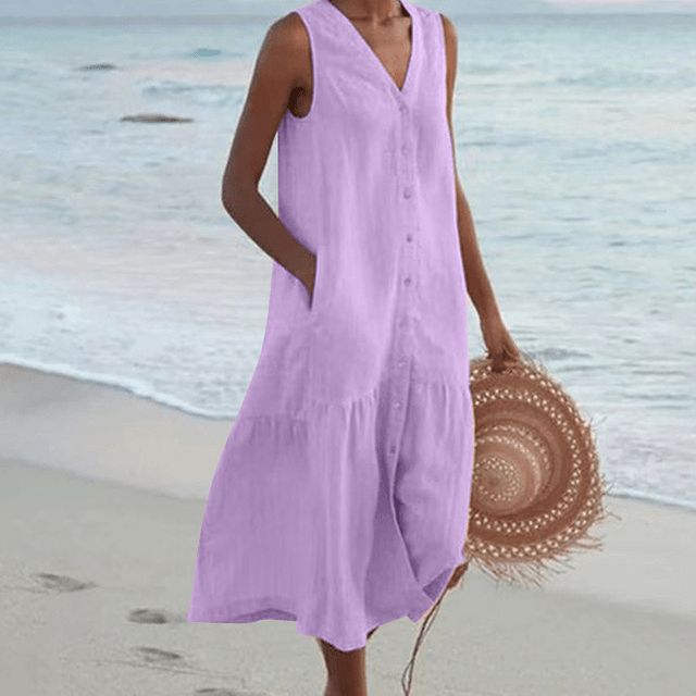 ✦ Calestra™ | Sand Whisper Linen Dress - Image 7