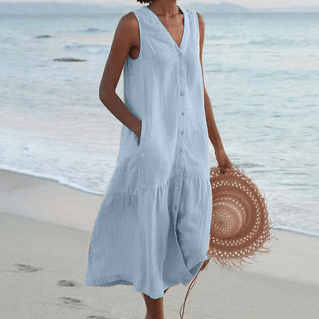 ✦ Calestra™ | Sand Whisper Linen Dress - Image 2