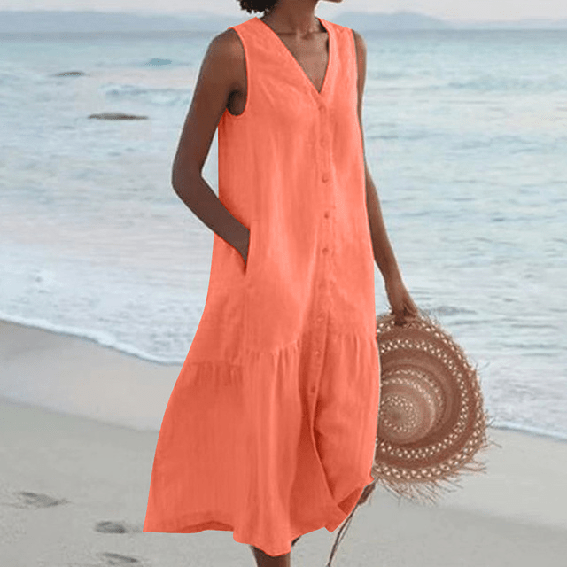 ✦ Calestra™ | Sand Whisper Linen Dress - Image 5