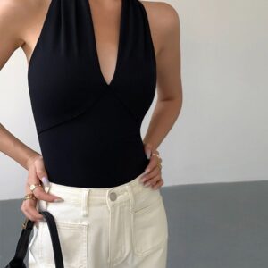 V-Neck Halter Open Back Tank Top