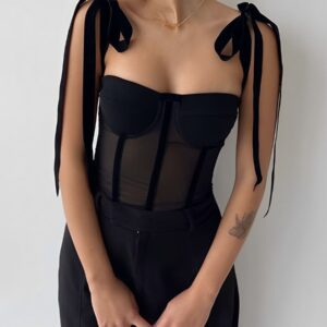 Semi-Sheer Tied Mesh Cami Crop Top