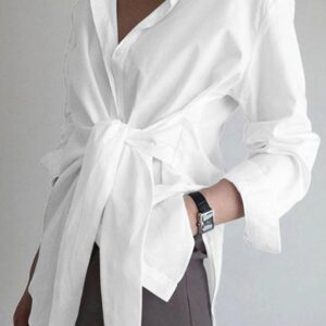 Semi-Sheer Button Down Tied Long Shirt