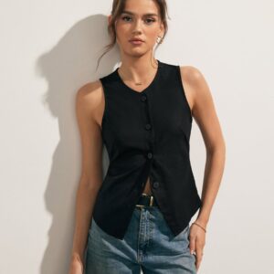 Linen Blends Button Up Tank Top