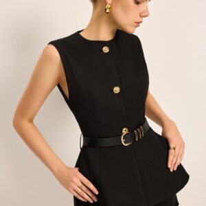 Button Detail Pockets Top With Belt