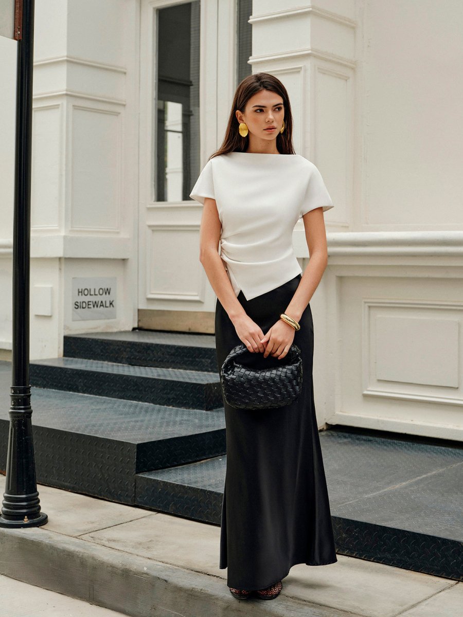 Asymmetric Hem Ruched T-Shirt - Image 3