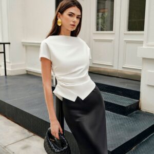 Asymmetric Hem Ruched T-Shirt