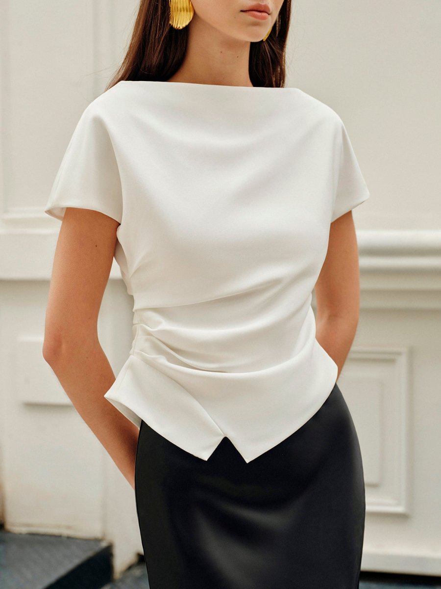 Asymmetric Hem Ruched T-Shirt - Image 6