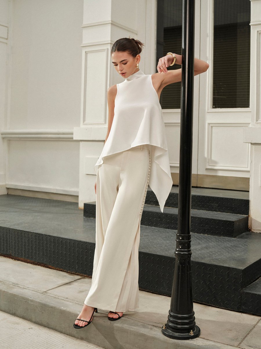 Asymmetrical Mock Neck Sleeveless Top - Image 2