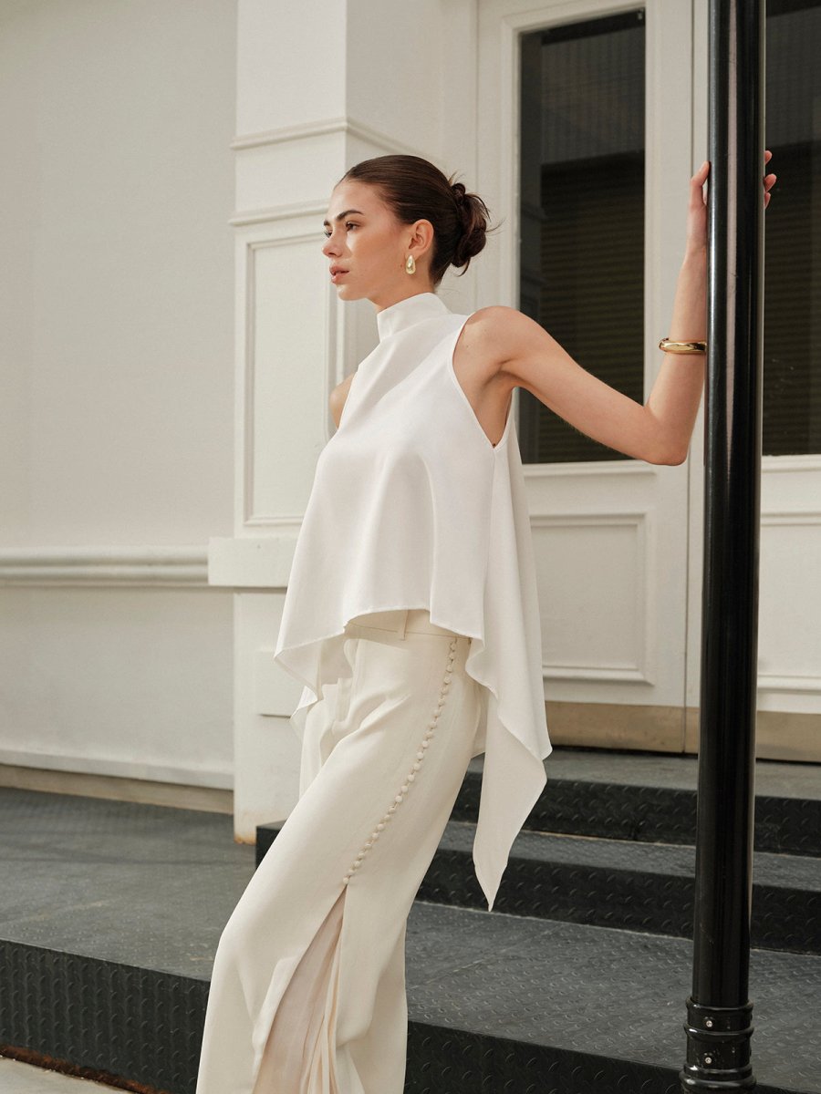 Asymmetrical Mock Neck Sleeveless Top - Image 3