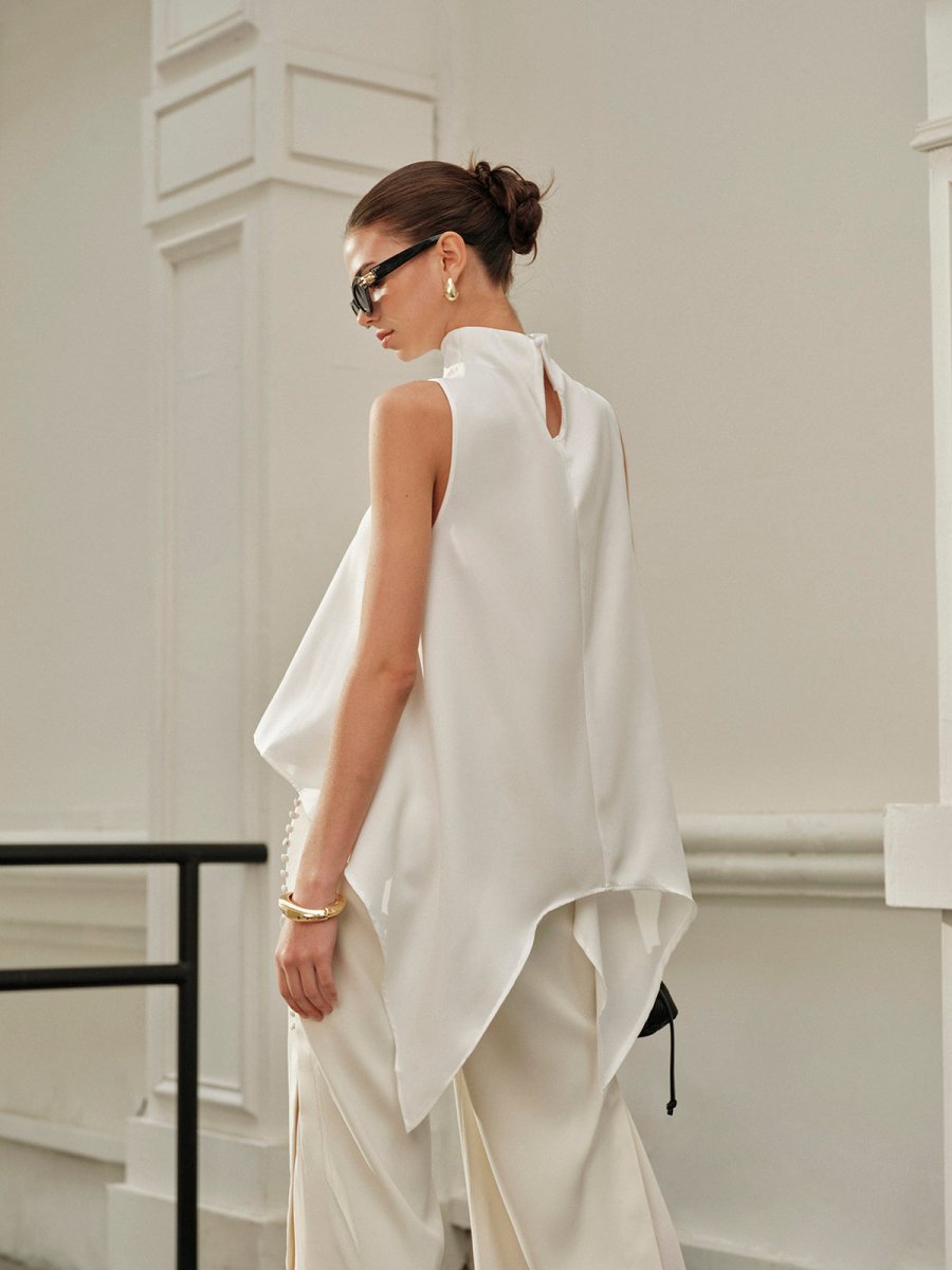 Asymmetrical Mock Neck Sleeveless Top - Image 7