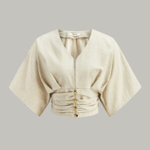 Cotton & Linen Kimono Sleeve Button Top