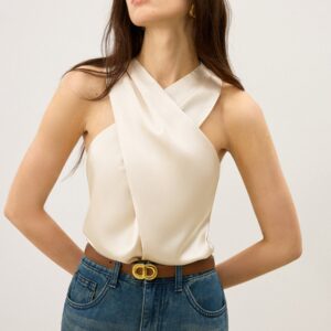 Satin Cross-Over Collar Tank Top