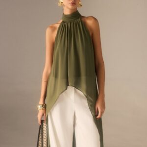 Halter-Neck Chiffon Long Top