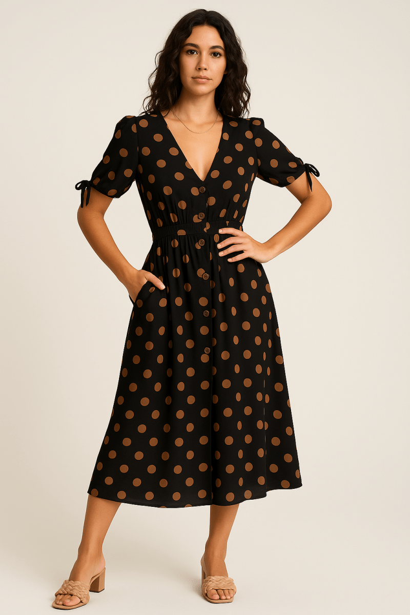 Polka Dot V-Neck Dress - Image 4