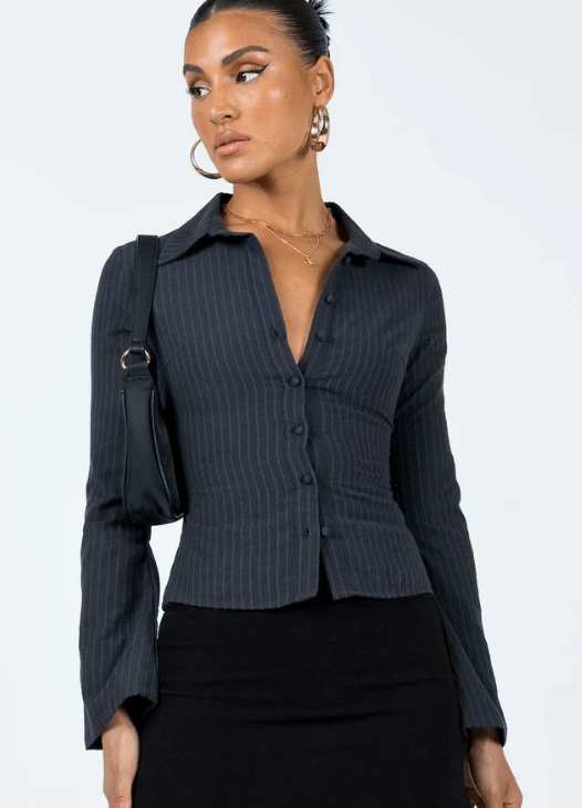 ✦ Elise Flared Pinstripe Blouse - Image 6