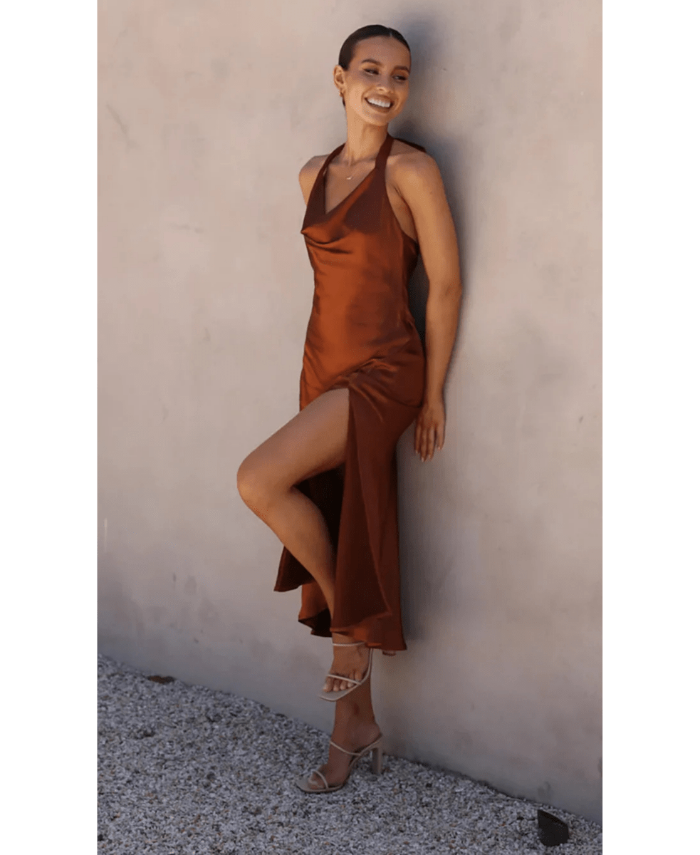 Noir Allure | Satin Halter Slip Dress - Image 5