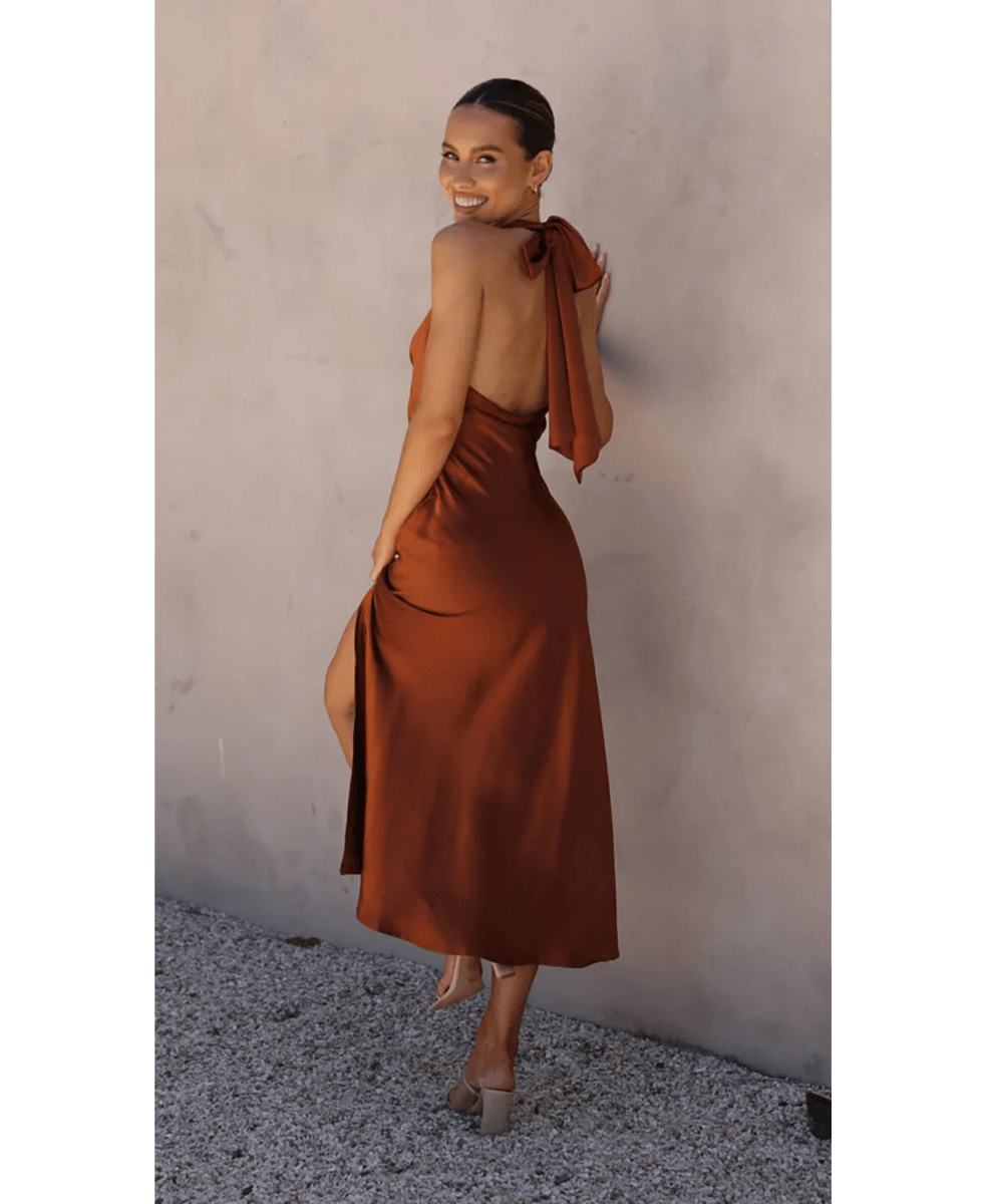 Noir Allure | Satin Halter Slip Dress - Image 3