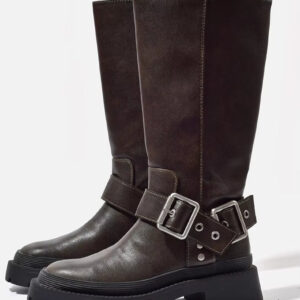Retro Buckle Knee-High Boots