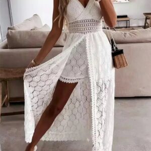 Isla Lace Overlay Romper Dress