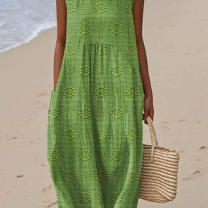 Elegant Sleeveless Cotton Pocket Dress